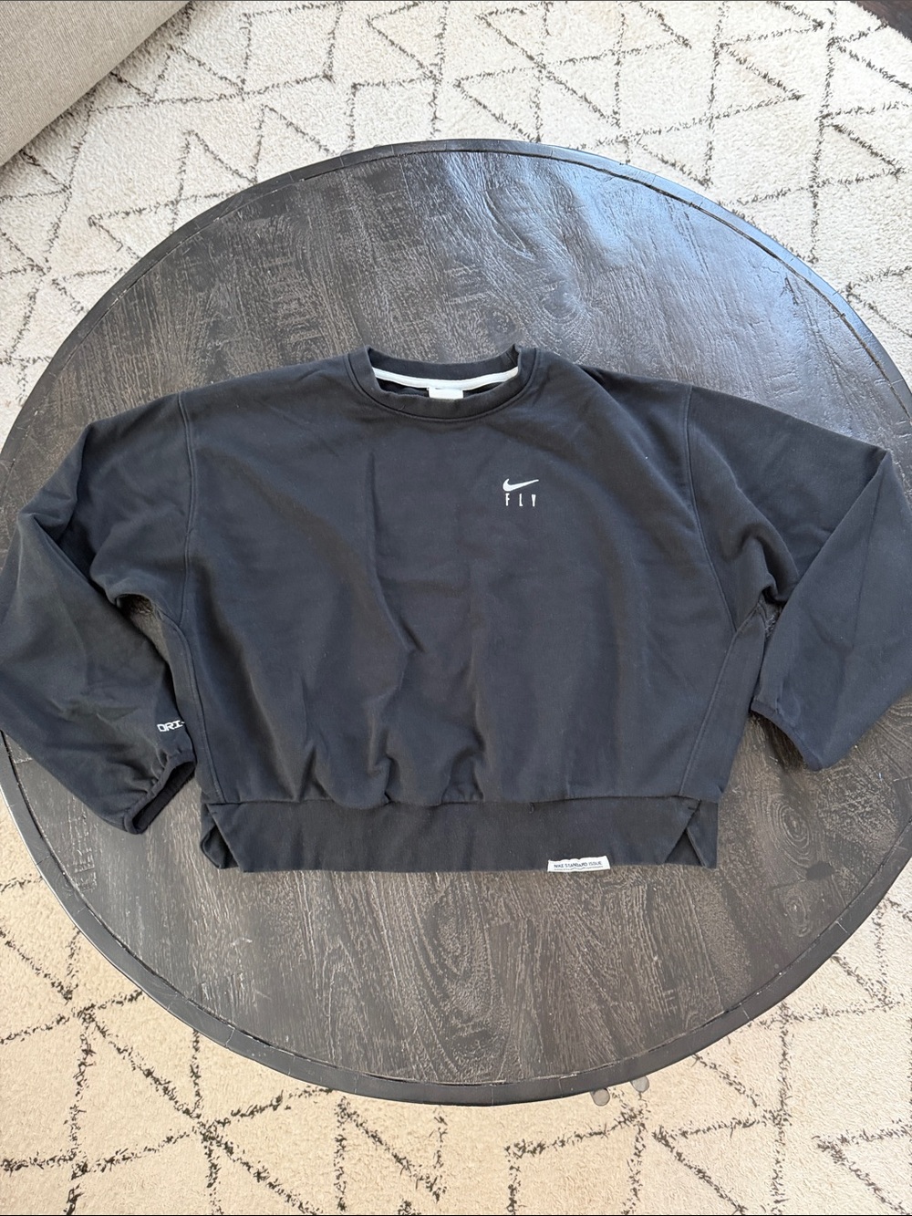 Nike Black Cropped Crewneck Sweatshirt with Small White Swoosh